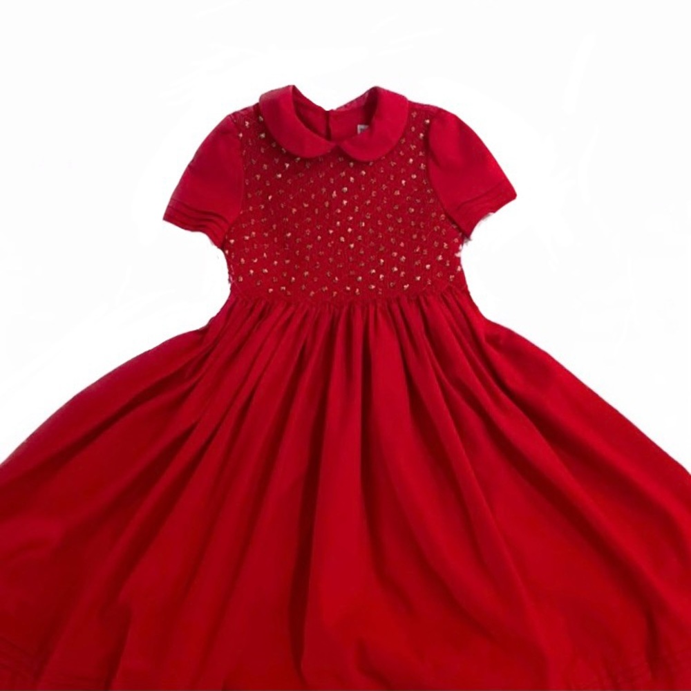 Luli & Me Girls 6 Smocked Floral Red Dress